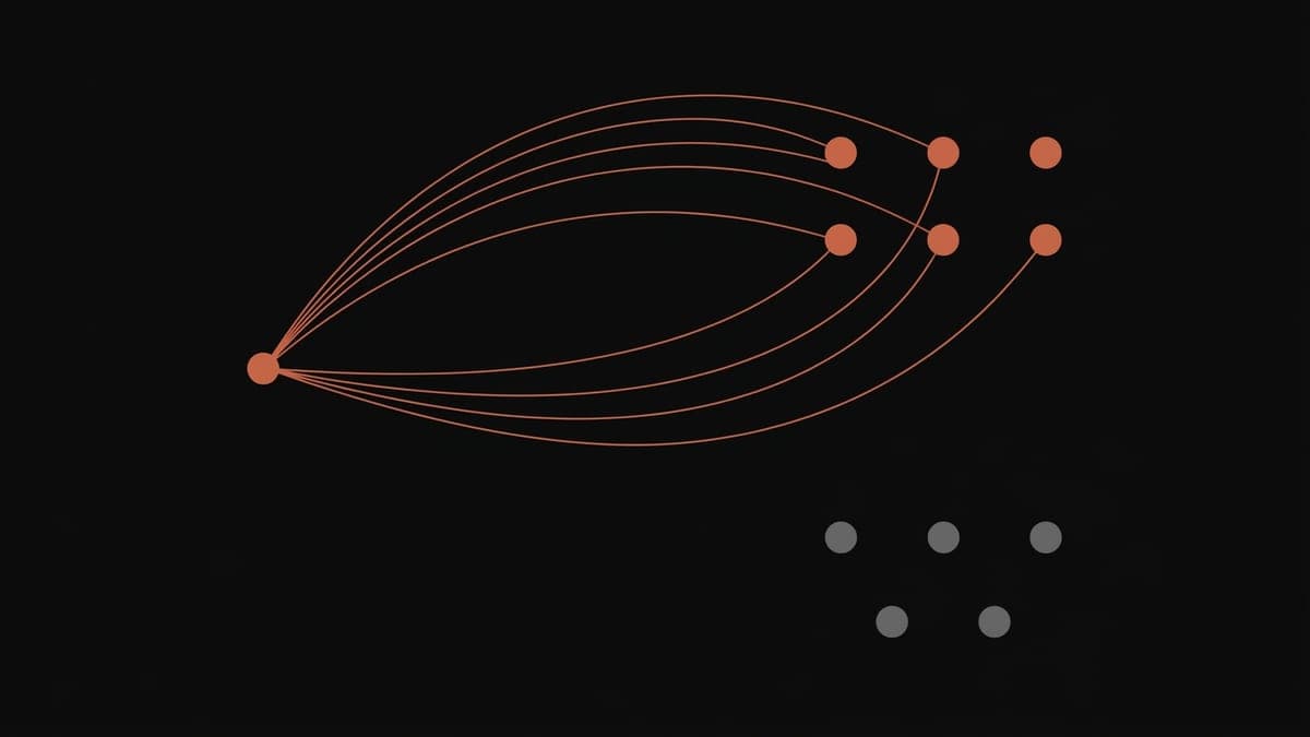 Six points joined by lines back to a single origin, and five more points below with no lines at all